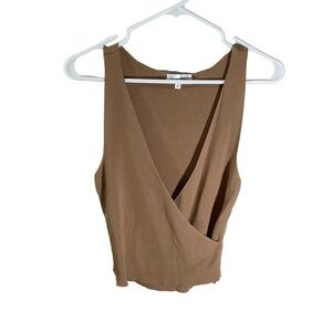 Privacy Please Sleeveless Top Surplice Neckline Tan